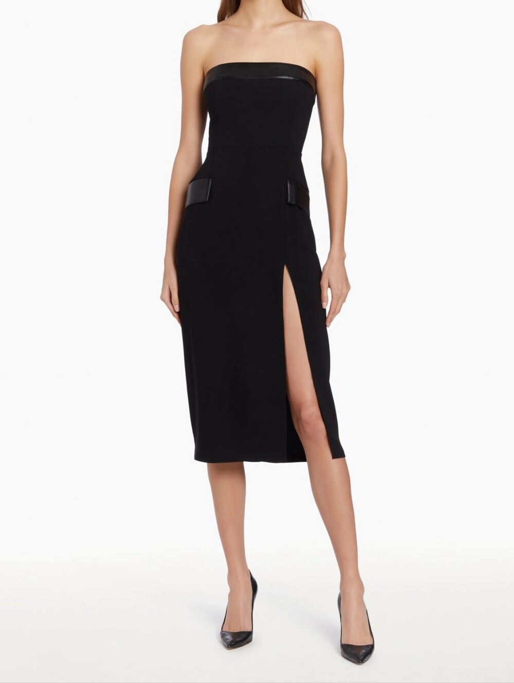 Amanda Uprichard Strapless Black Midi Dress with Side Slit Size L